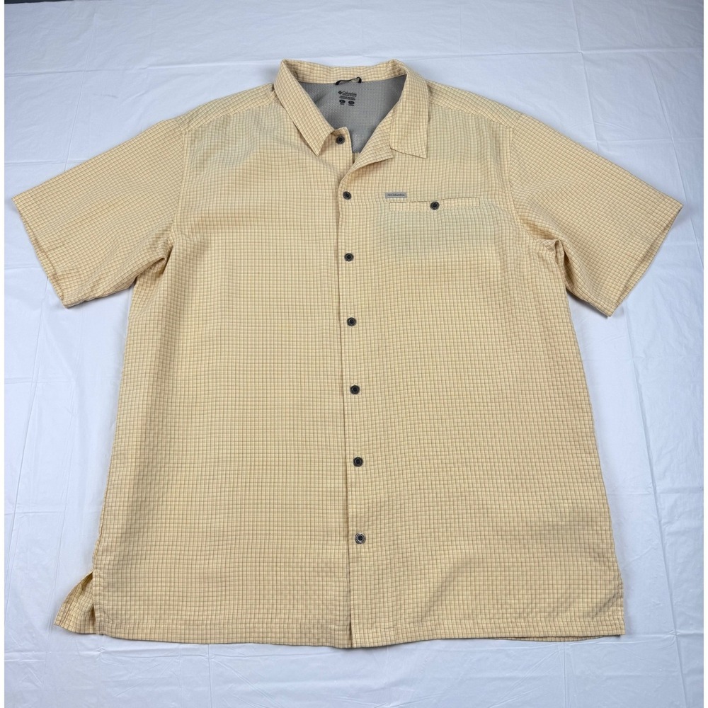 Columbia Mens XL Yellow Plaid Short Sleeve Button Up Hiking Fishing Shirt Vent